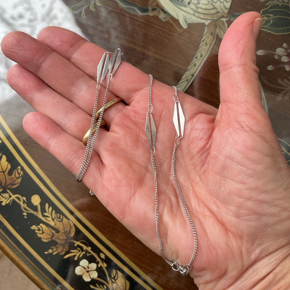 Vintage Diamond Marquis geometric 925 Italy Sterling Silver Chain necklace